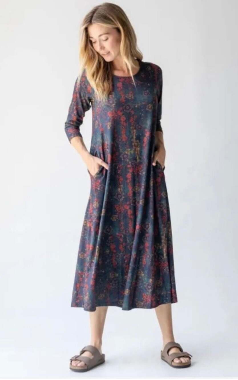 Natural Life Floral Maxi Dress Dark Romance Boho Pockets NWT Size M